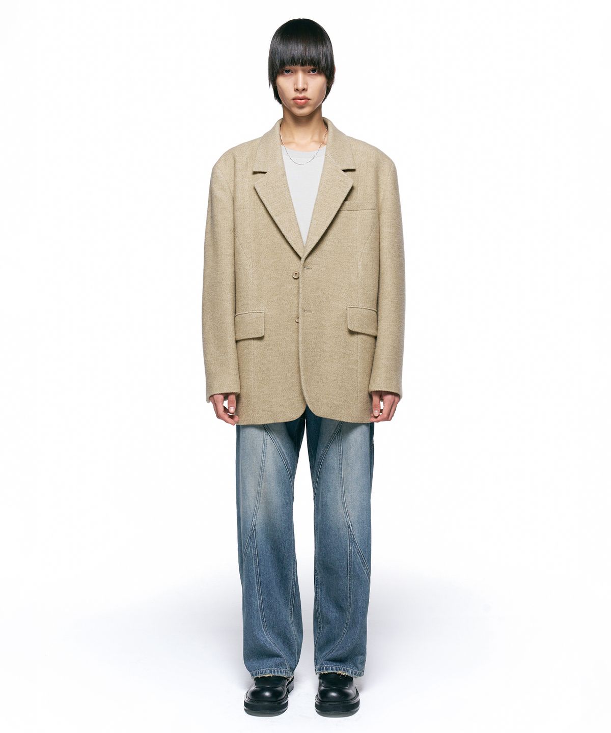 인사일런스(INSILENCE) 홈스펀 울 실루엣 블레이저 BEIGE