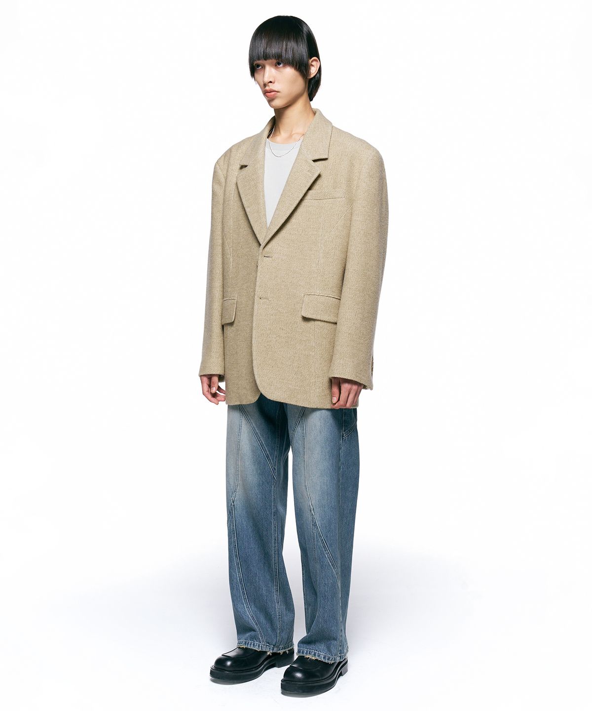 인사일런스(INSILENCE) 홈스펀 울 실루엣 블레이저 BEIGE