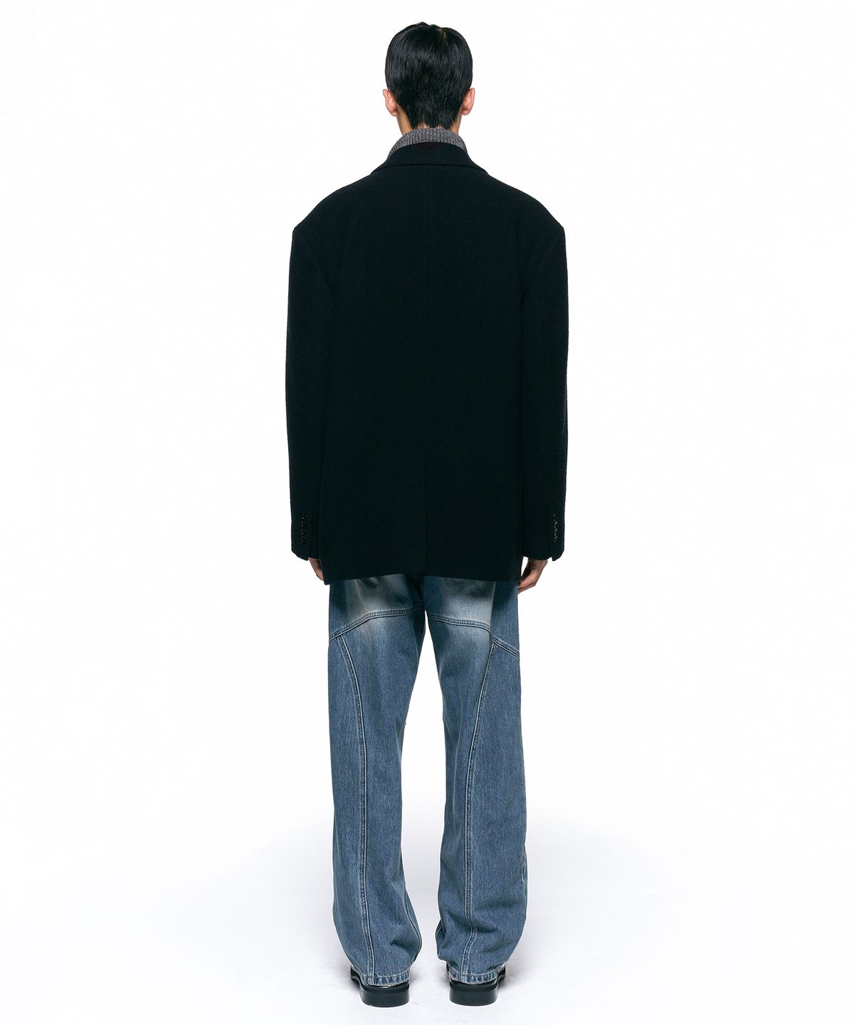 인사일런스(INSILENCE) 홈스펀 울 실루엣 블레이저 BLACK