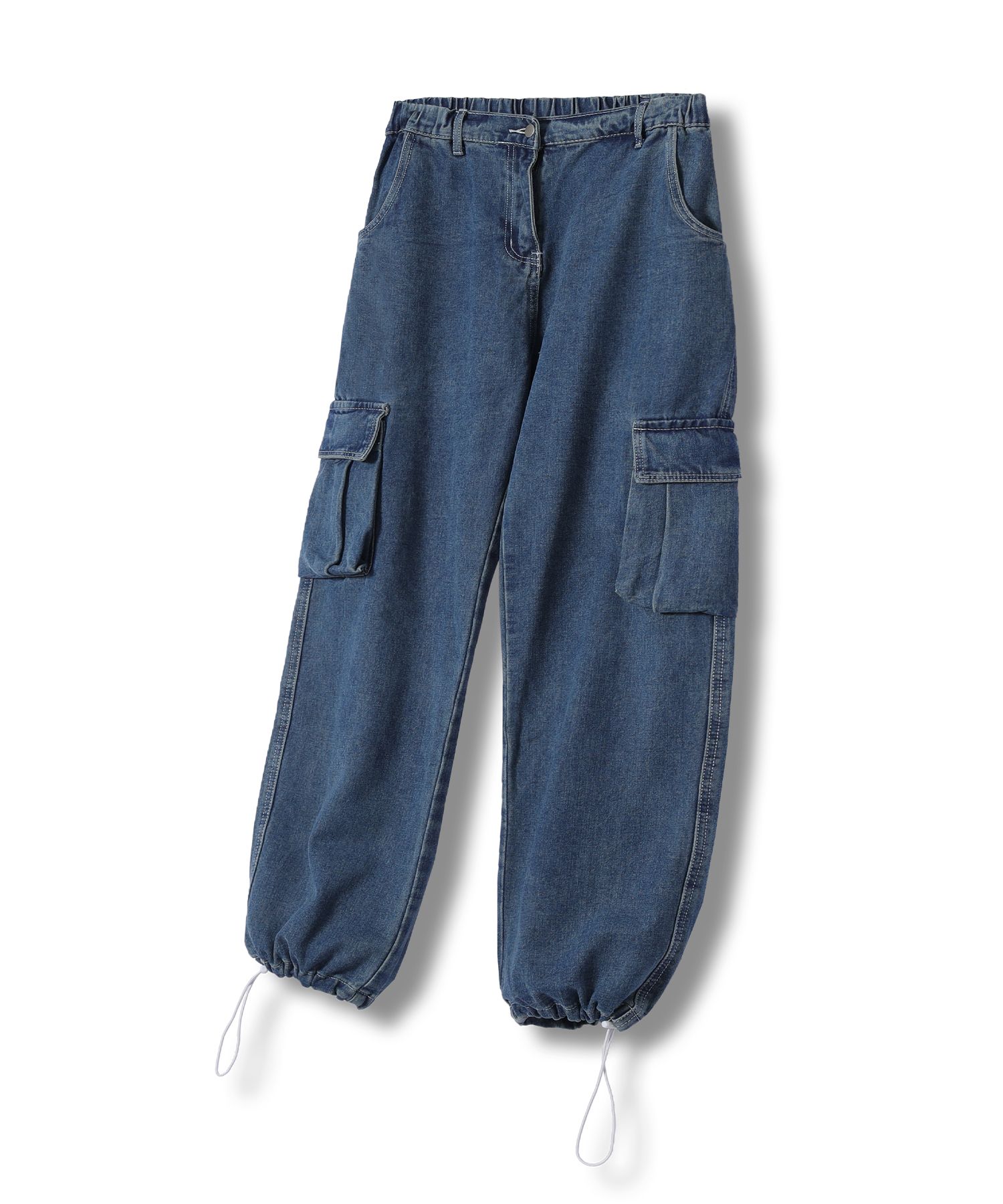 MUSINSA | NP STUDIO String cargo banding denim pants medium blue