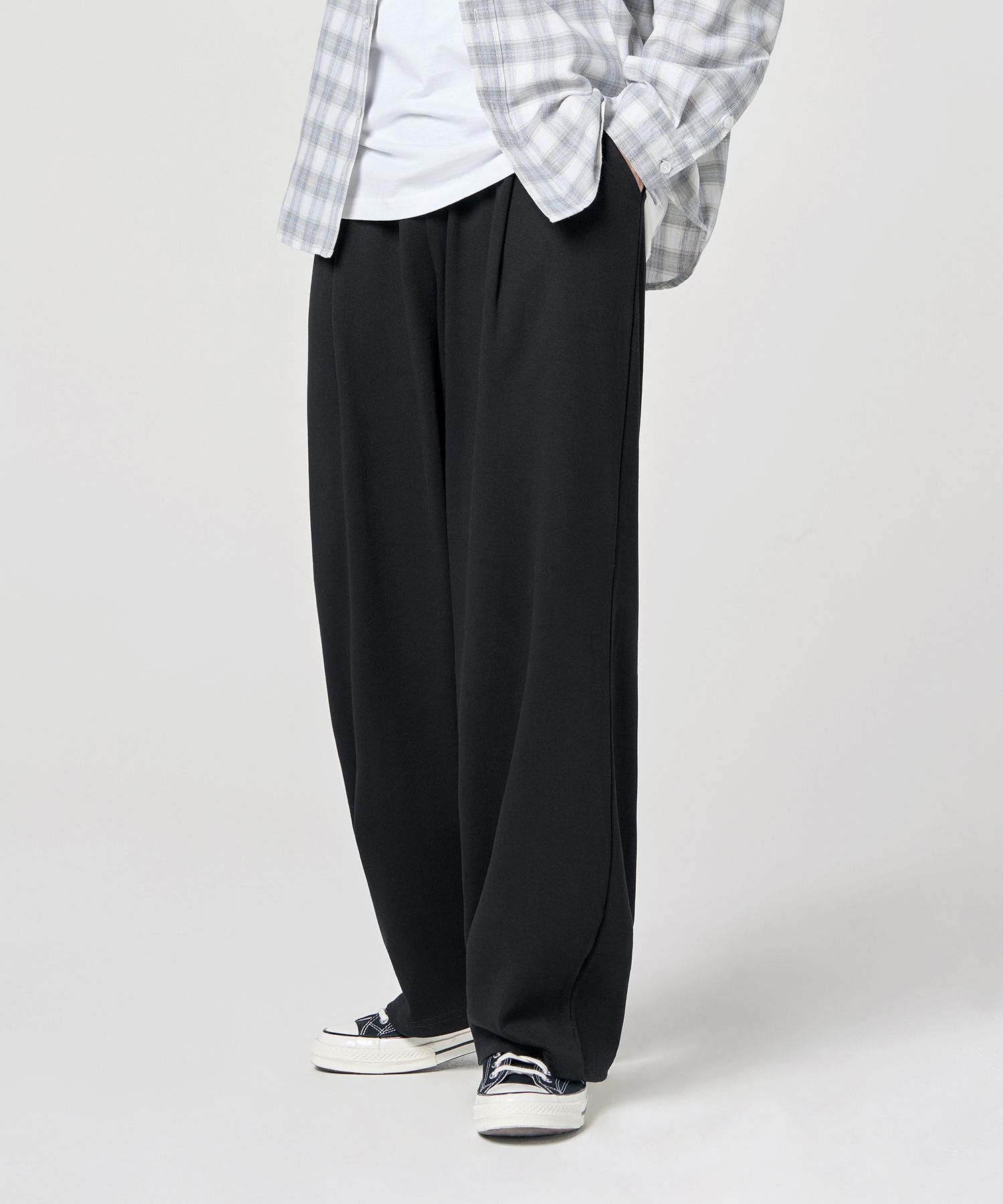 MUSINSA | AGOD One tuck wide sweat pants – black