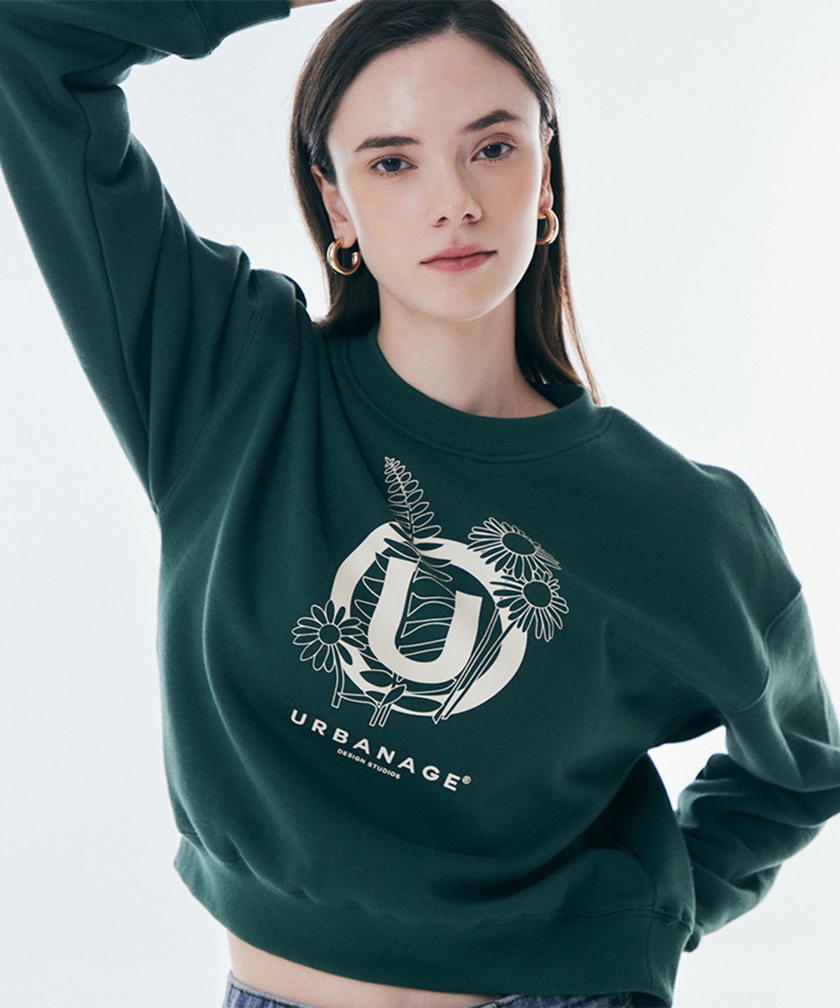 어반에이지(URBANAGE) 플라워 W 맨투맨 그린