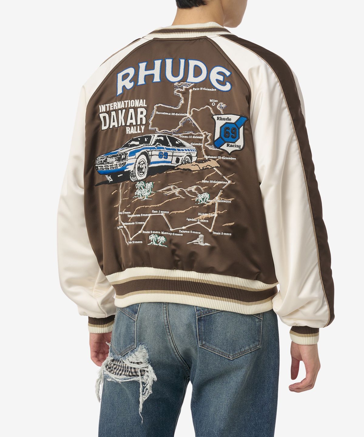 루드(RHUDE) 크레페 사틴 수베니어 재킷 - 브라운:크림 / RHPF23JA021536761676