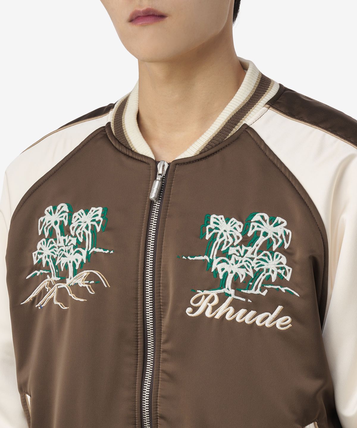 루드(RHUDE) 크레페 사틴 수베니어 재킷 - 브라운:크림 / RHPF23JA021536761676