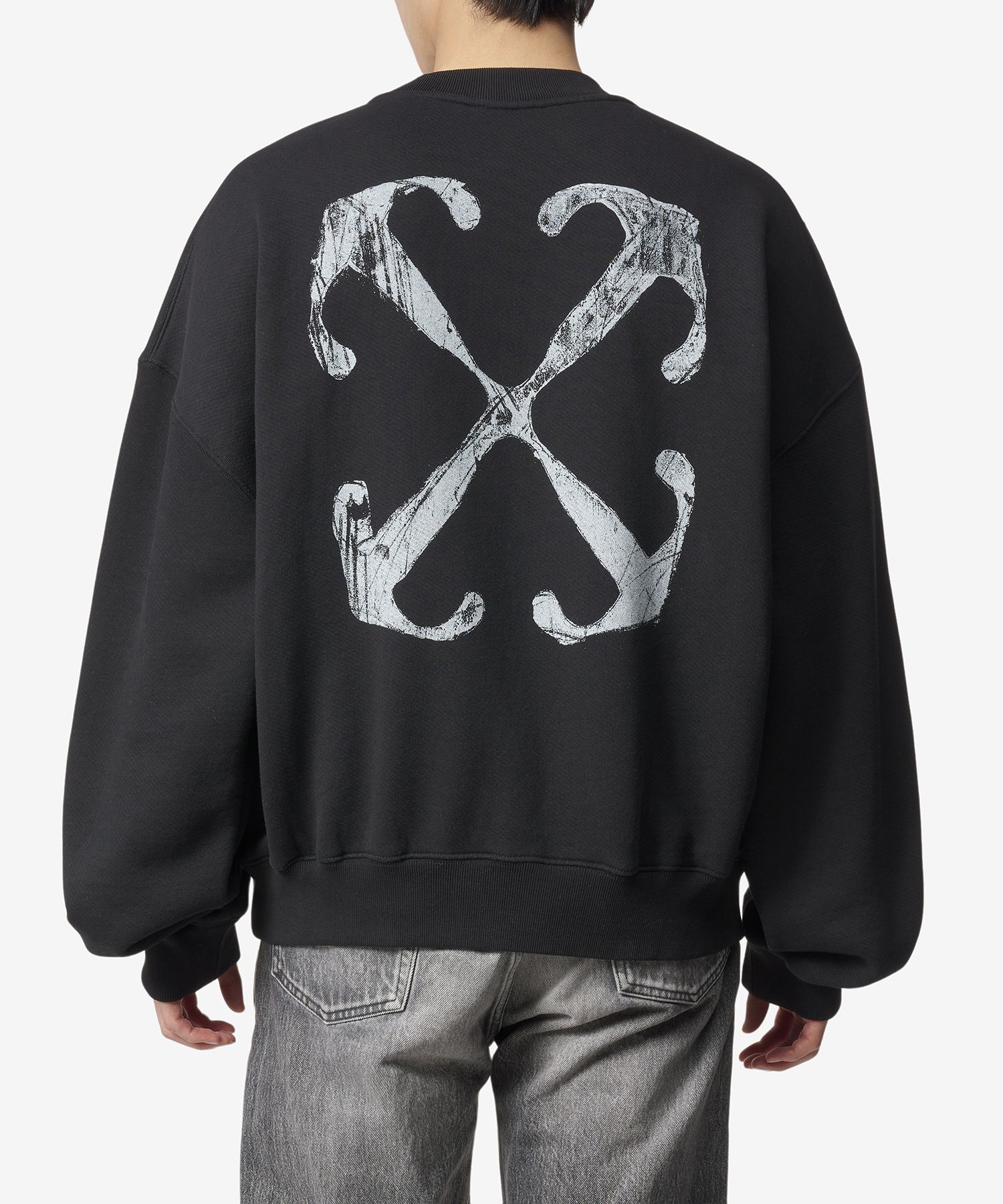 ★Off-White★ Scratch Arrow Over Crew Neck Sweatshirt Black OFF-WHITE Scratch Arrow Design Oversized Fit Sweatshirt