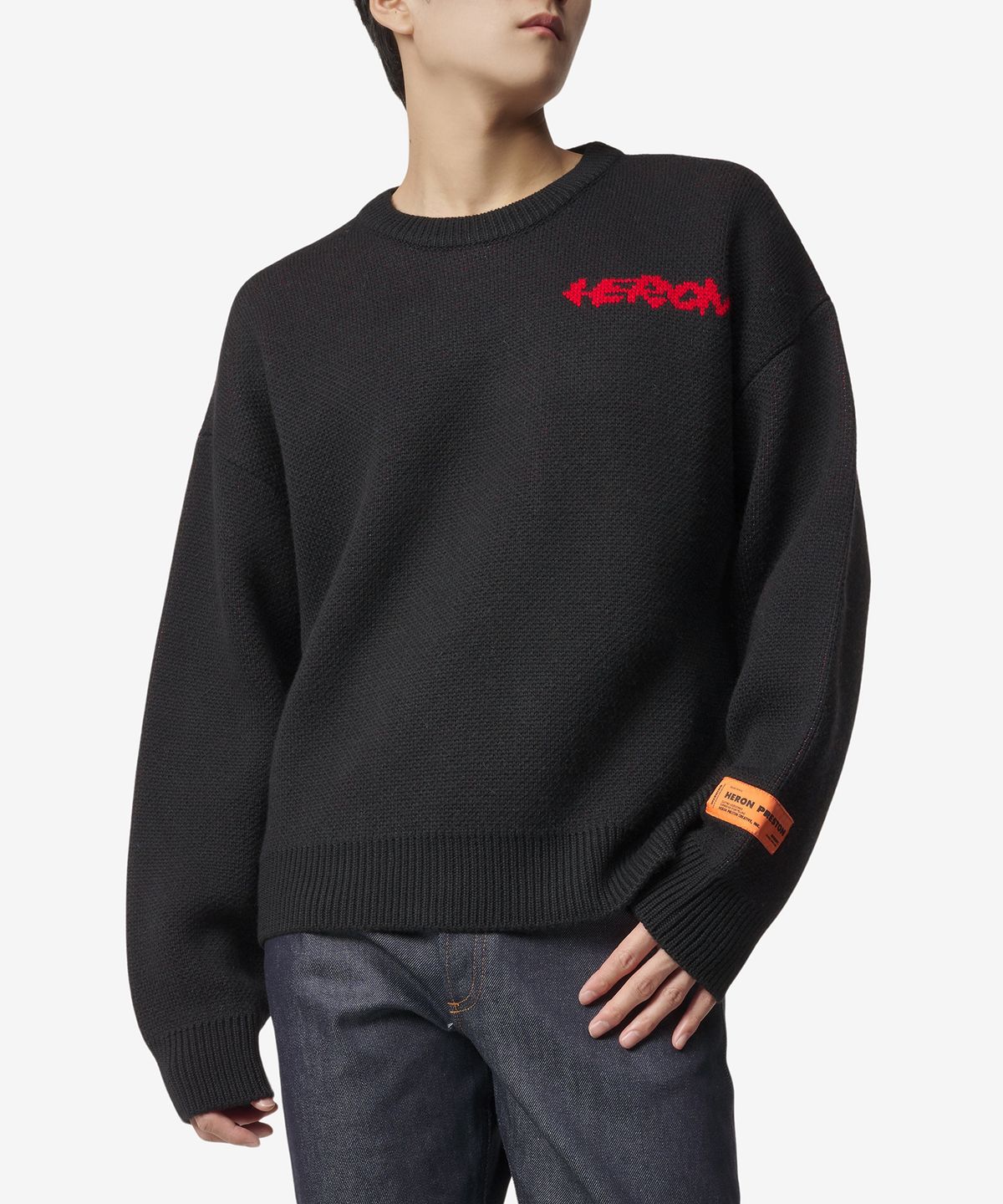 헤론 프레스톤(HERON PRESTON) 플레이밍 크루넥 니트 - 블랙 / HMHE013F23KNI0041025