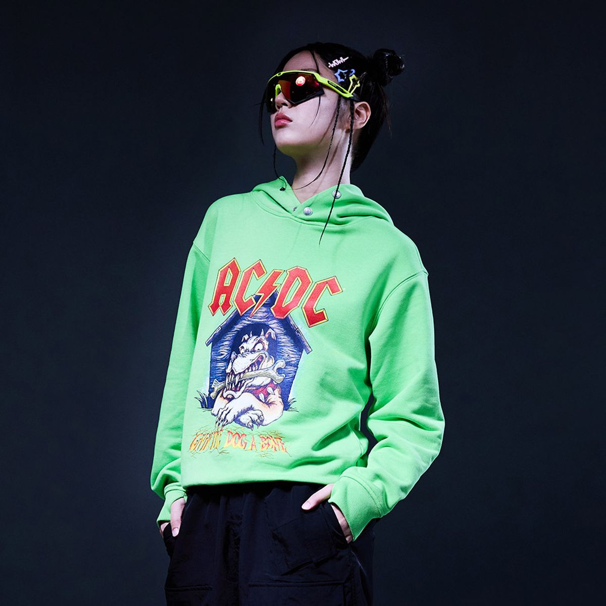 디아도라(diadora) AC/DC  스냅 후디 LIME
