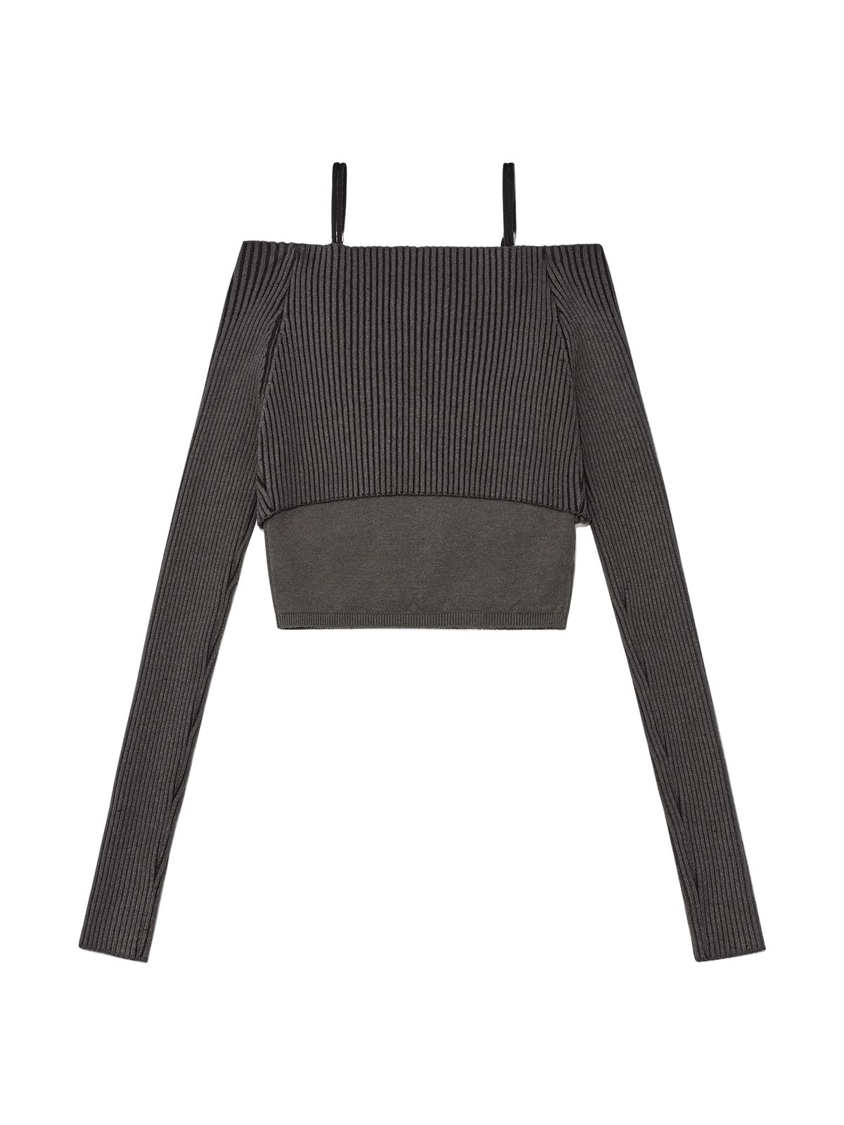 글로니(GLOWNY) LEX TWOTONE KNIT TOP SET (CHARCOAL)
