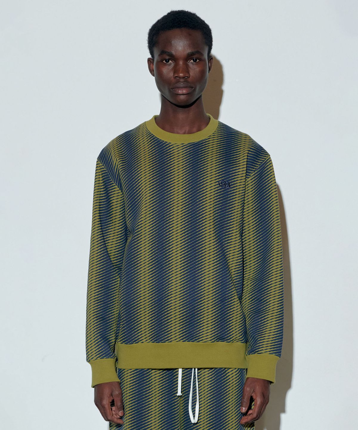 스컬프터(SCULPTOR) Irregular Stripe Sweatshirt Olive/Navy