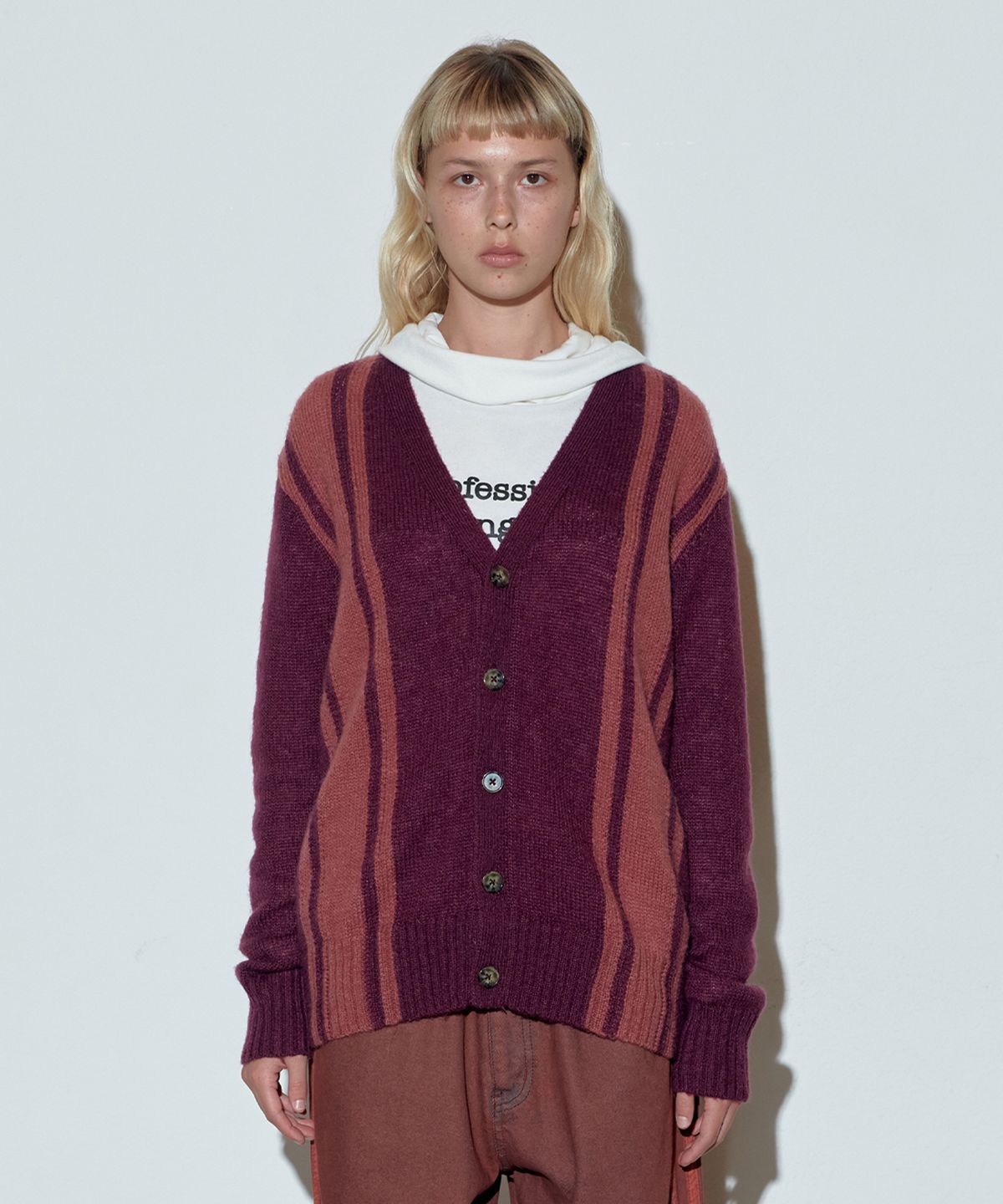 스컬프터(SCULPTOR) Mohair Stripe Cardigan D.Purple