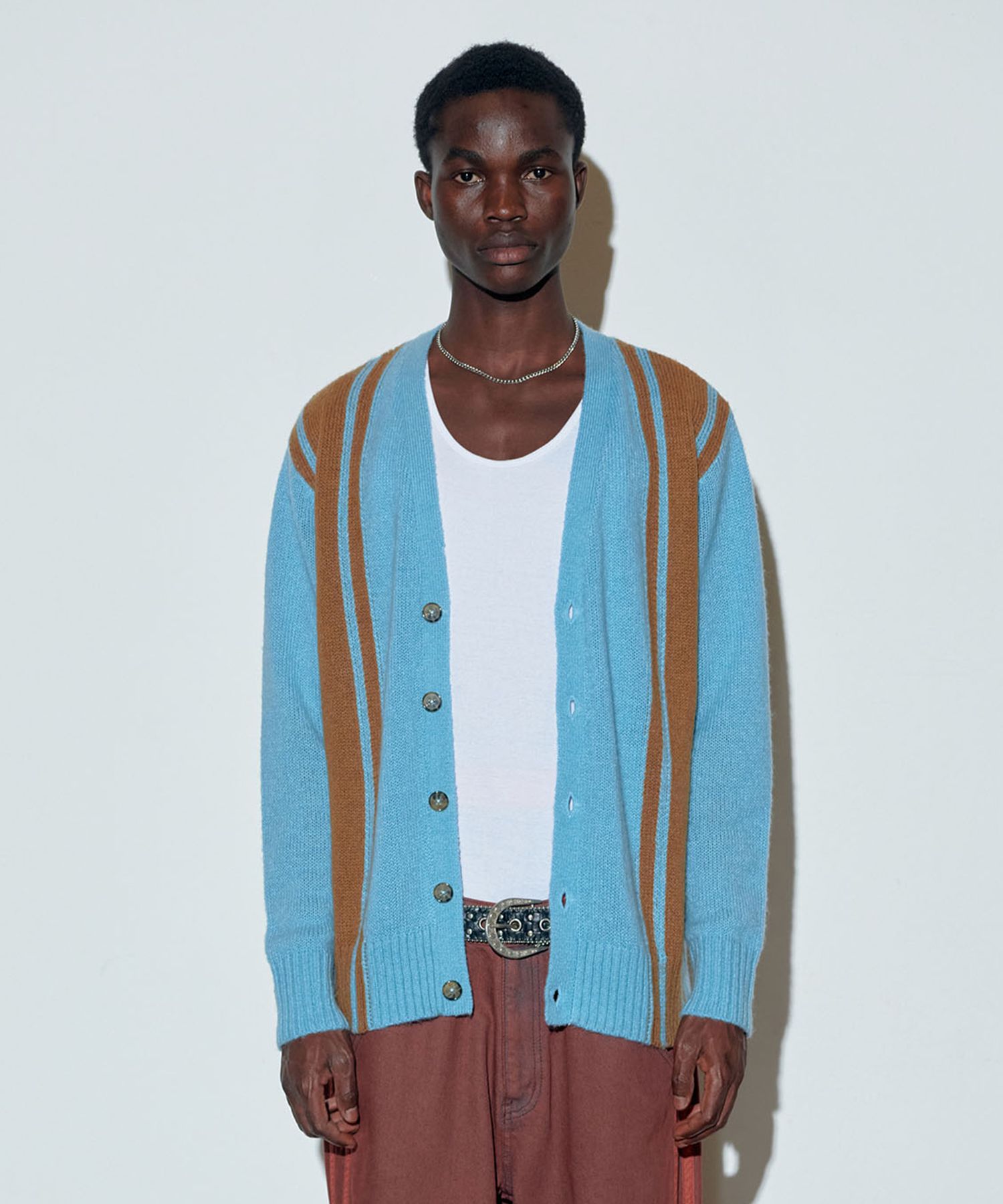MUSINSA | SCULPTOR Mohair Stripe Cardigan Sky Blue