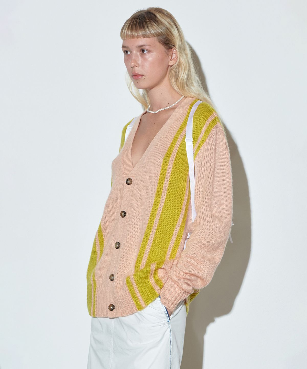 스컬프터(SCULPTOR) Mohair Stripe Cardigan Indie Pink