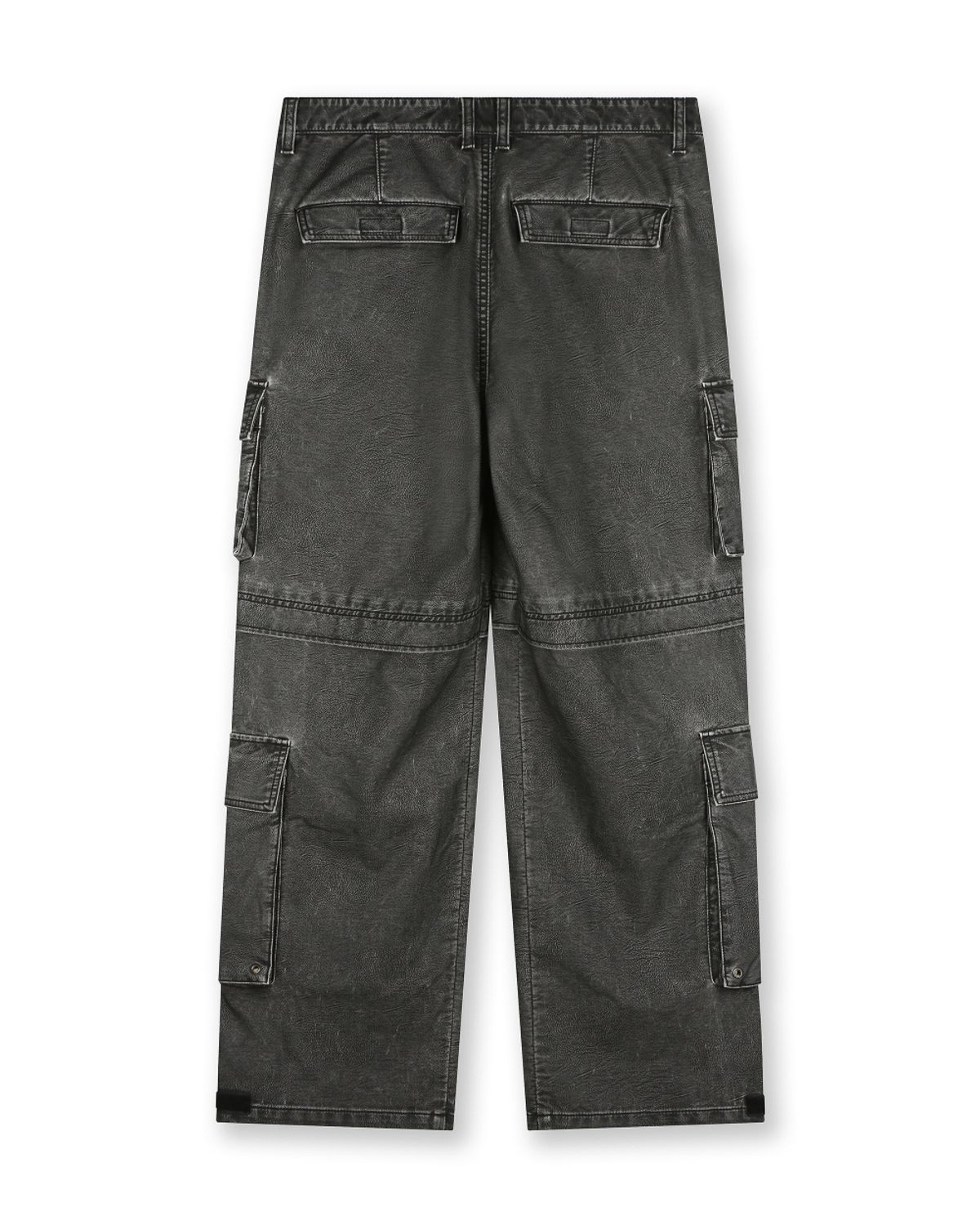 비슬로우(BESLOW) WASHED LEATHER MULTI CARGO PANTS FADE BLACK