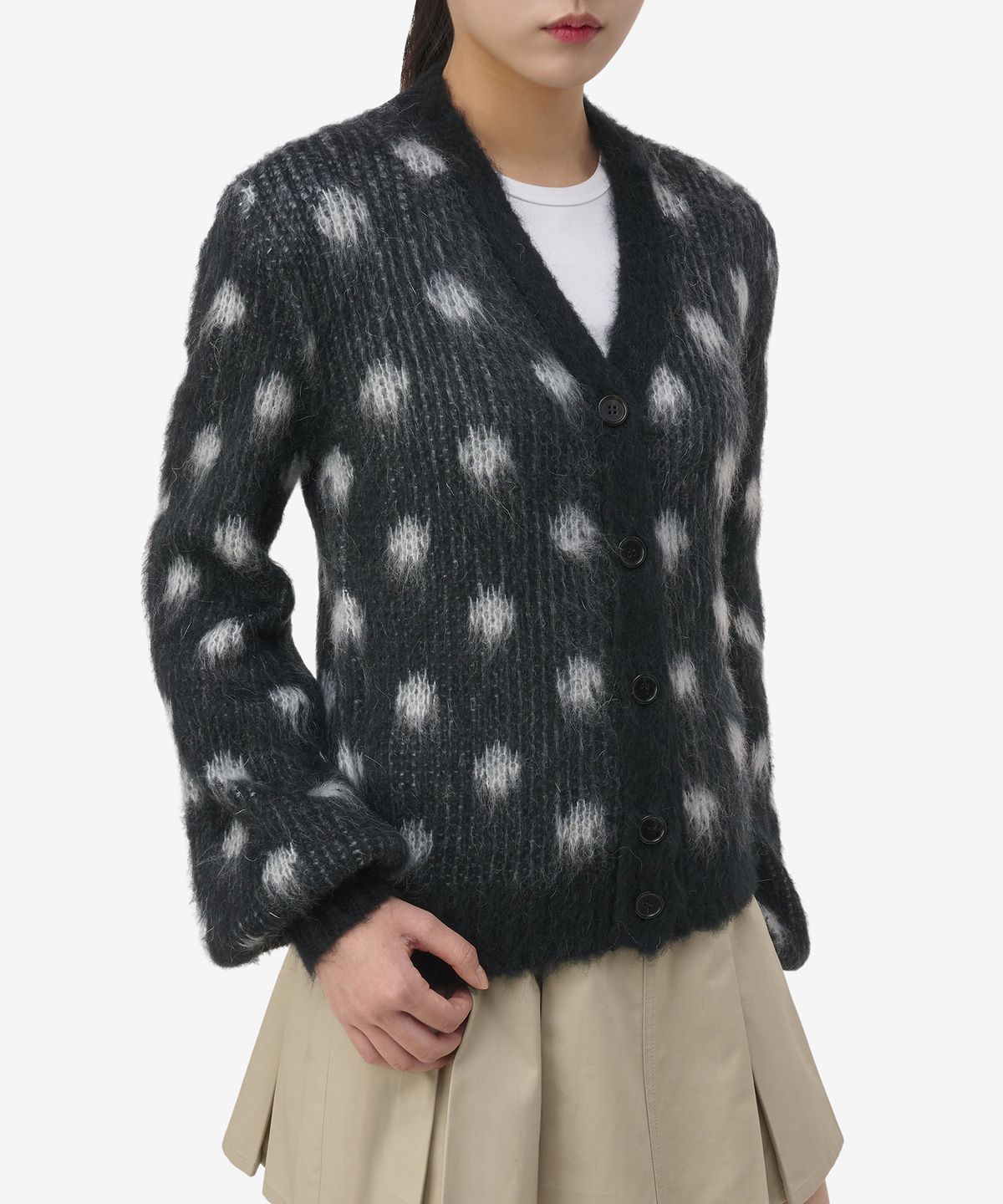 마르니(MARNI) 도트 브러시드 모헤어 가디건 - 블랙:화이트 / CDMD0326Q0UFU160DON99