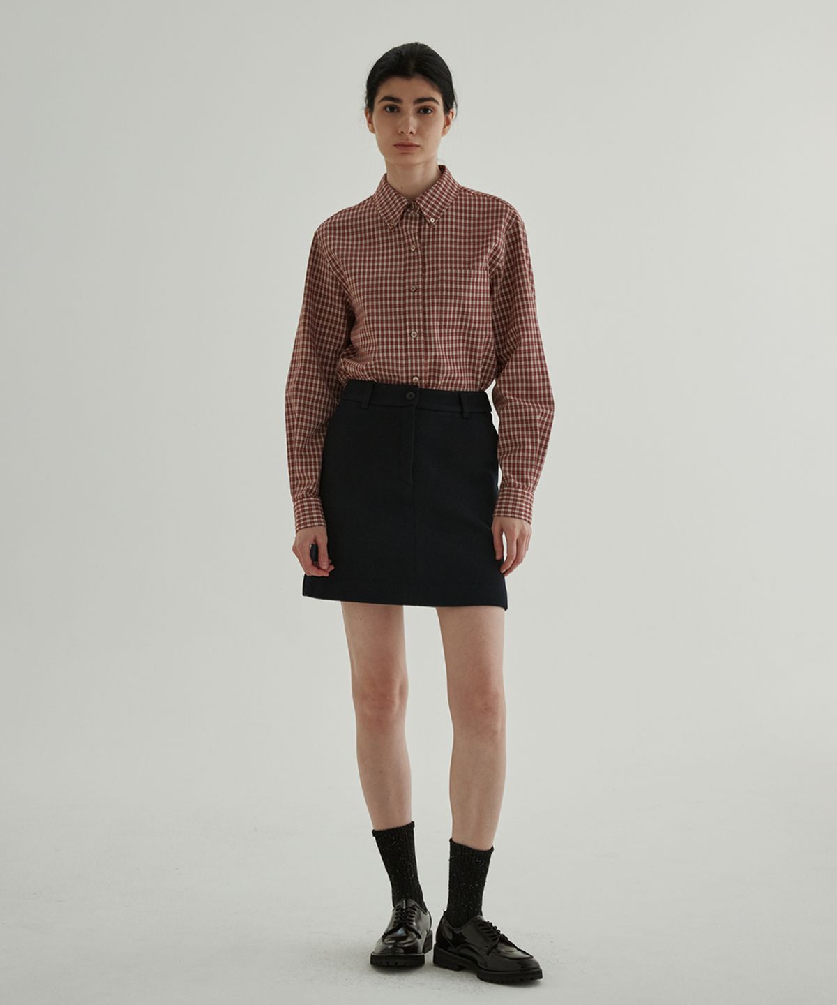 스텝어라운드(STEP AROUND) Wool Twill Mini-Skirt (Navy)