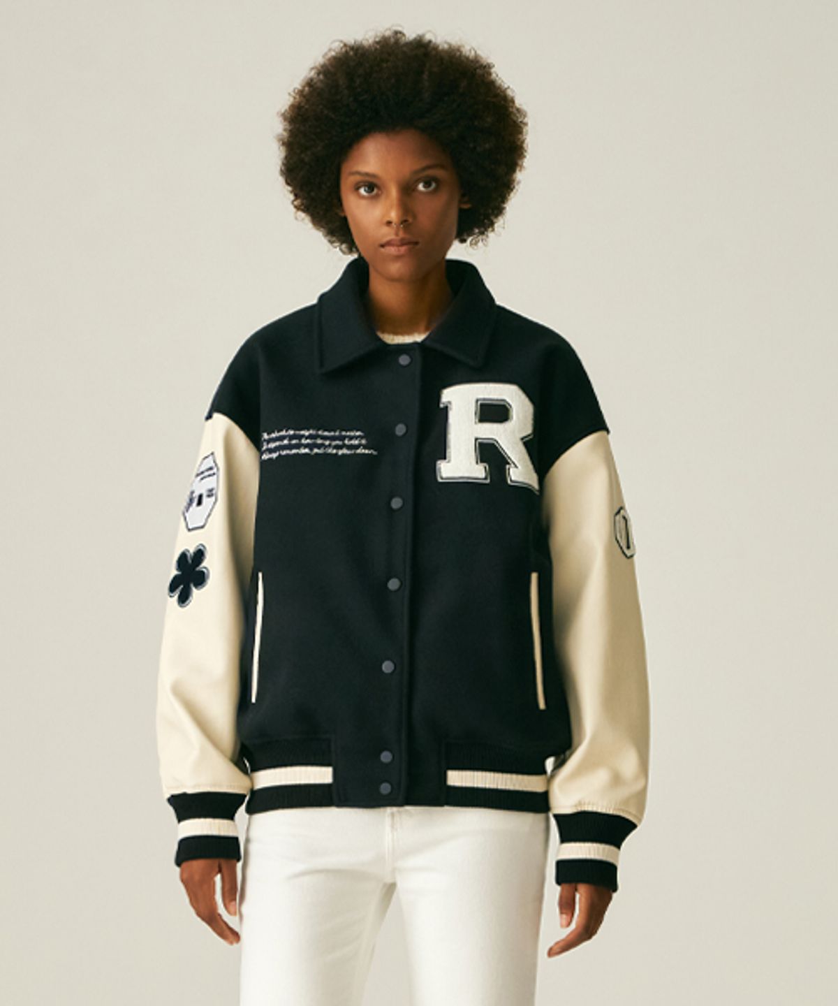 레이디 볼륨(LADY VOLUME) (UNISEX)60100-1 WOOL VARSITY JACKET_BLACK