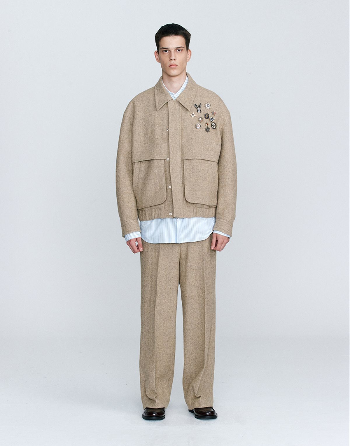 호이테(HEUTE) HERRINGBONE BOMBER JACKET (BEIGE)