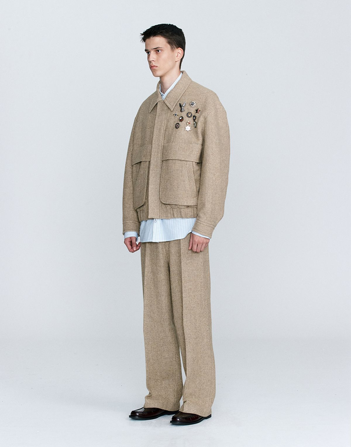 호이테(HEUTE) HERRINGBONE BOMBER JACKET (BEIGE)