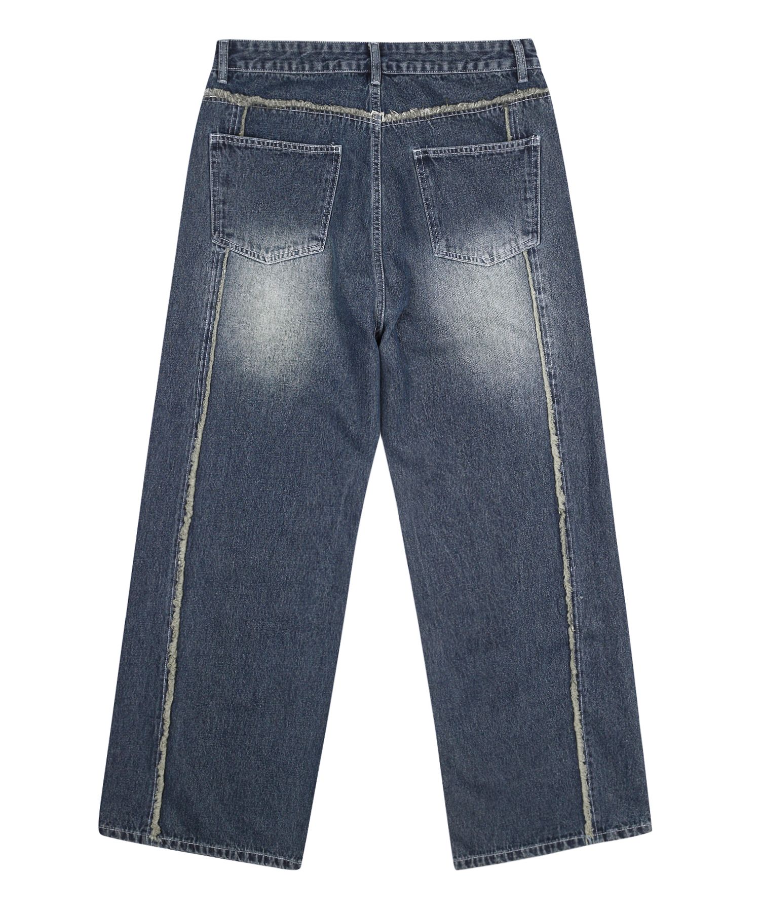 MUSINSA | TRILLION Side fringe washed wide denim pants (BLUE