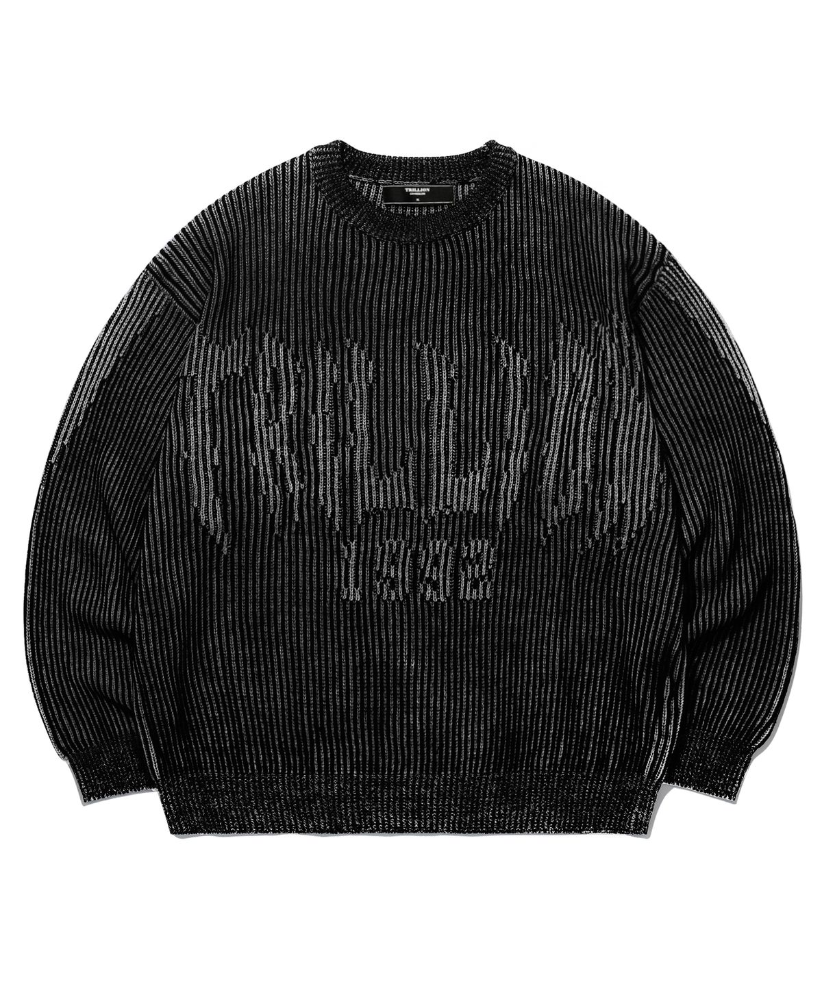 트릴리온(TRILLION) 워셔블 투 톤 크루넥 그래픽 니트 (BLACK)