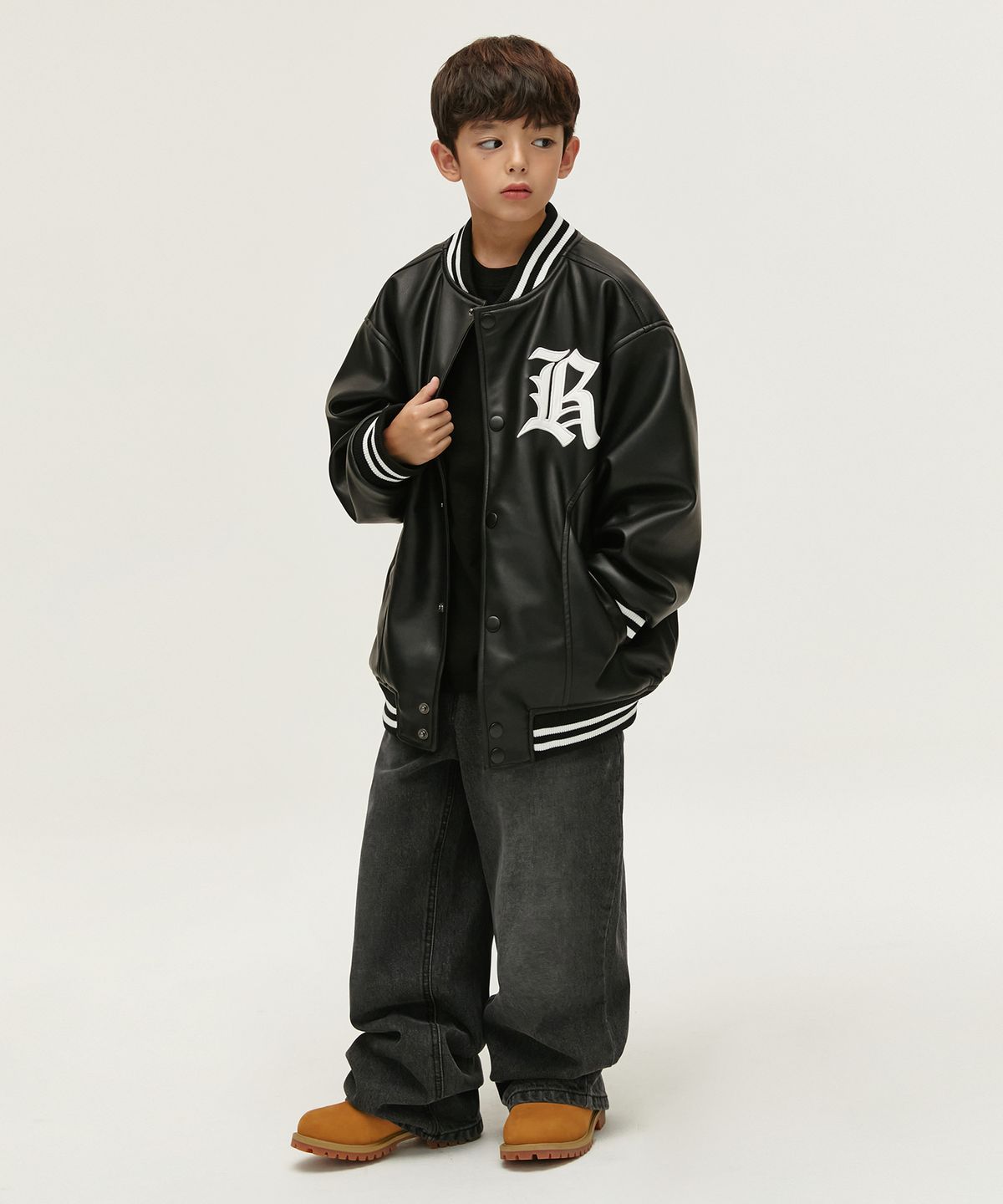 테이크이지 키즈(TAKEASY KIDS) 버핑  바시티 자켓(블랙)
