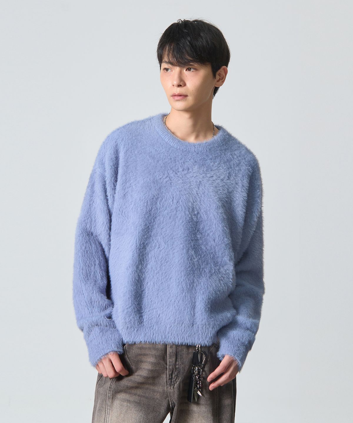 디미트리블랙(DIMITRI BLACK) 에센셜 헤어리 라운드 니트_스카이블루