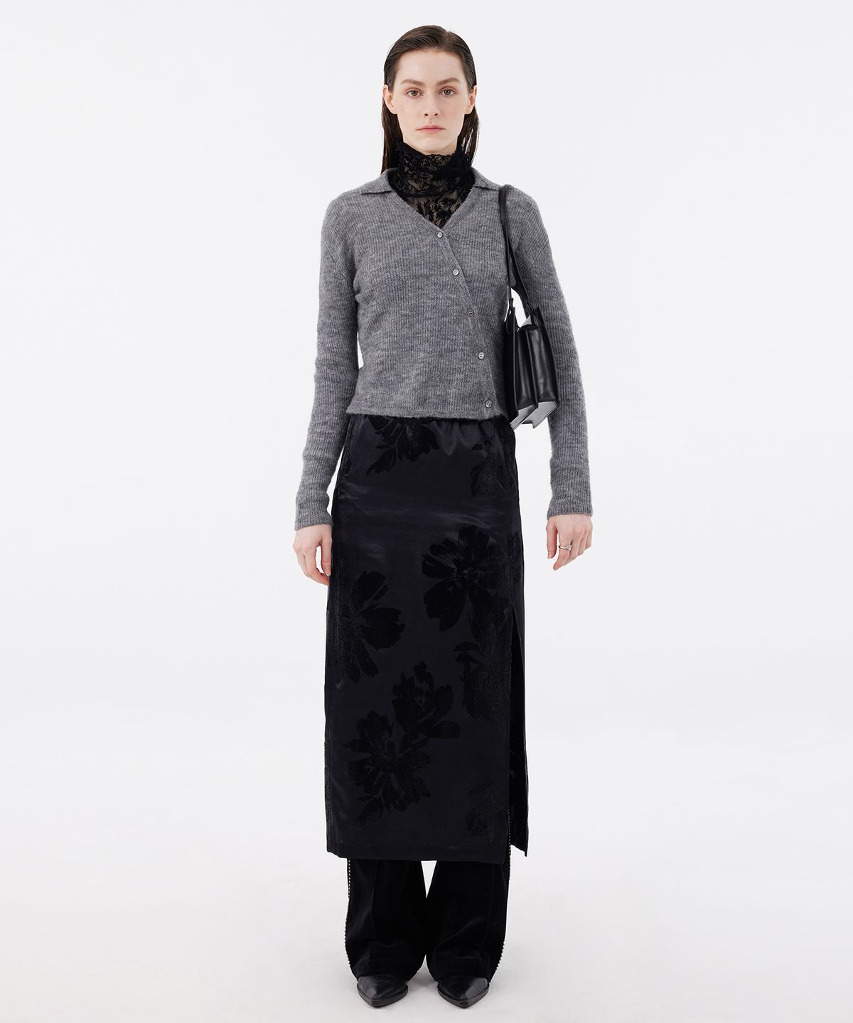 유스(YOUTH) Asymmetric Knit Shirt - Melange Charcoal Grey