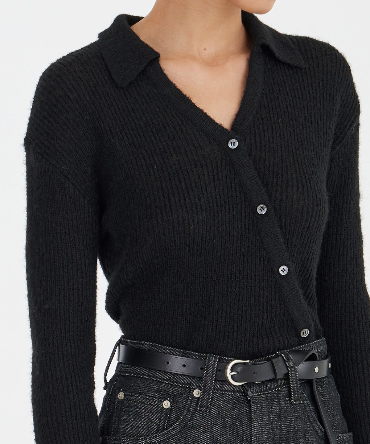 유스(YOUTH) Asymmetric Knit Shirt - Black