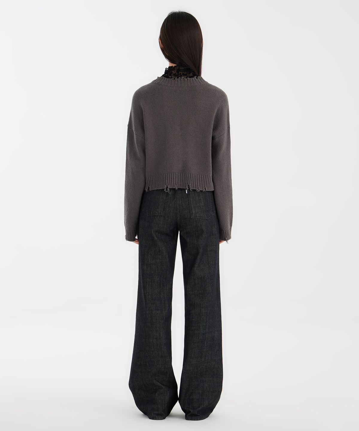 유스(YOUTH) Damaged Cropped Knit  - Charcoal Grey