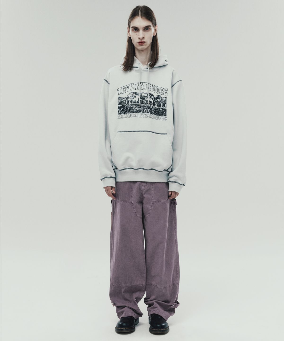 더바이닐하우스(THEVINYLHOUSE) DYED DOUBLE KNEE PANTS PURPLE (VH2DFUPA10A)