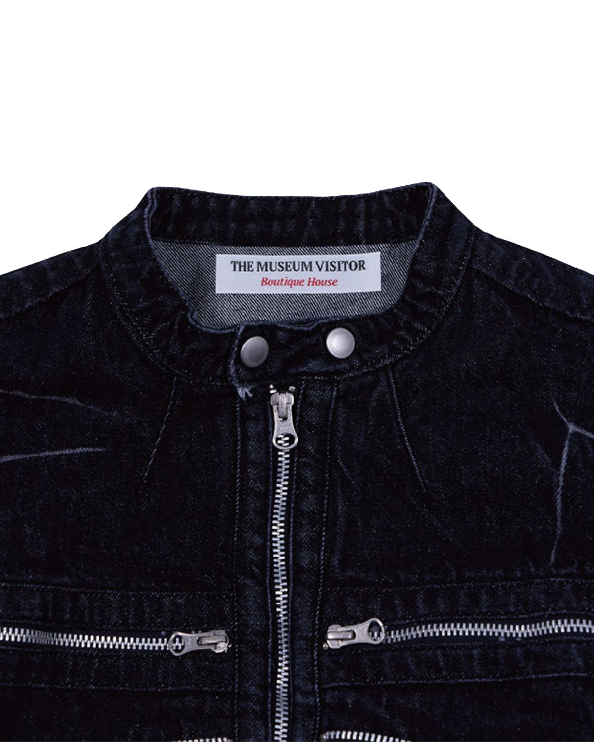 더뮤지엄비지터(THEMUSEUMVISITOR) DENIM ZIPPER BIKER JACKET (BLACK)
