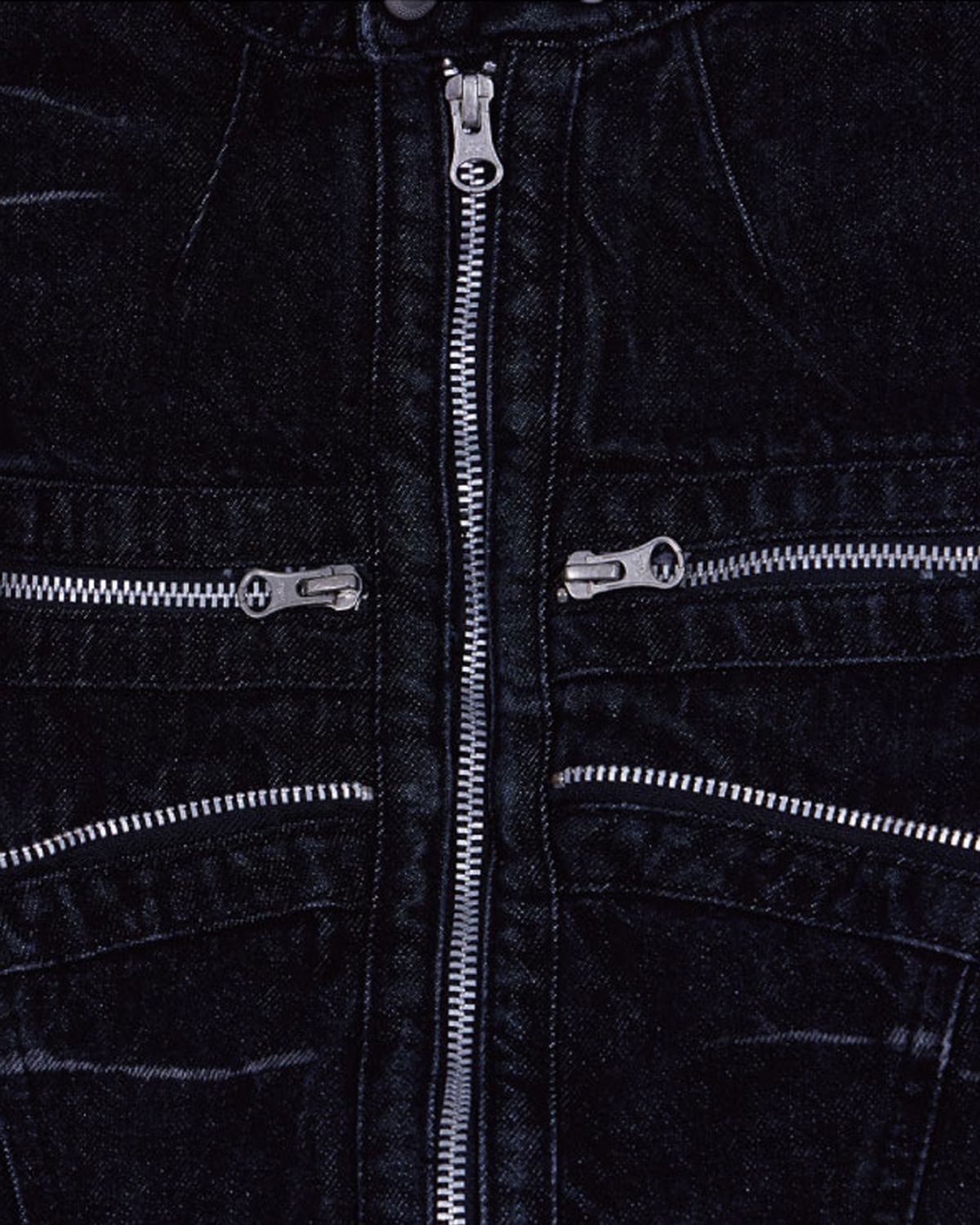 더뮤지엄비지터(THEMUSEUMVISITOR) DENIM ZIPPER BIKER JACKET (BLACK)