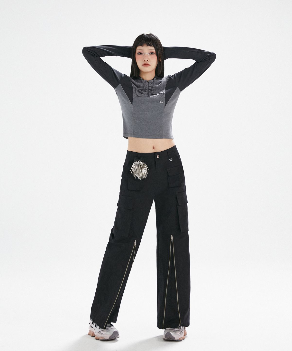 라라폭스(LALAFOX) MESH BLOCK HOODED T-SHIRT BLACK BP3CL007