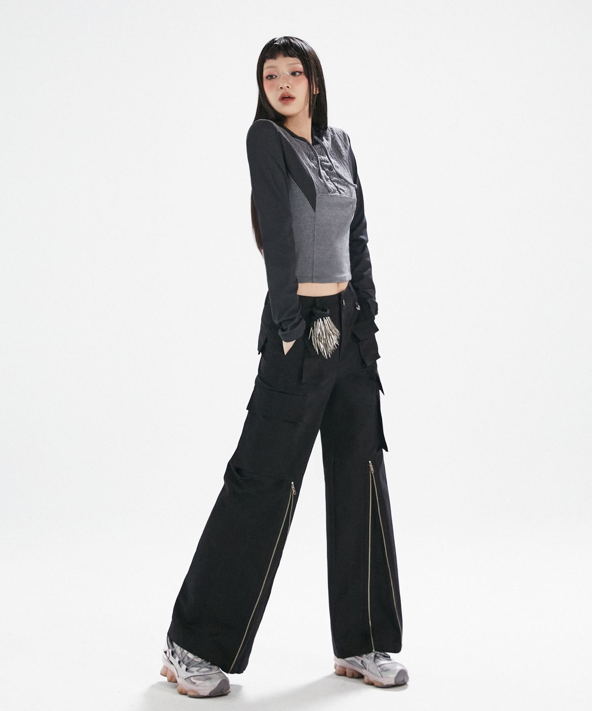 라라폭스(LALAFOX) MESH BLOCK HOODED T-SHIRT BLACK BP3CL007