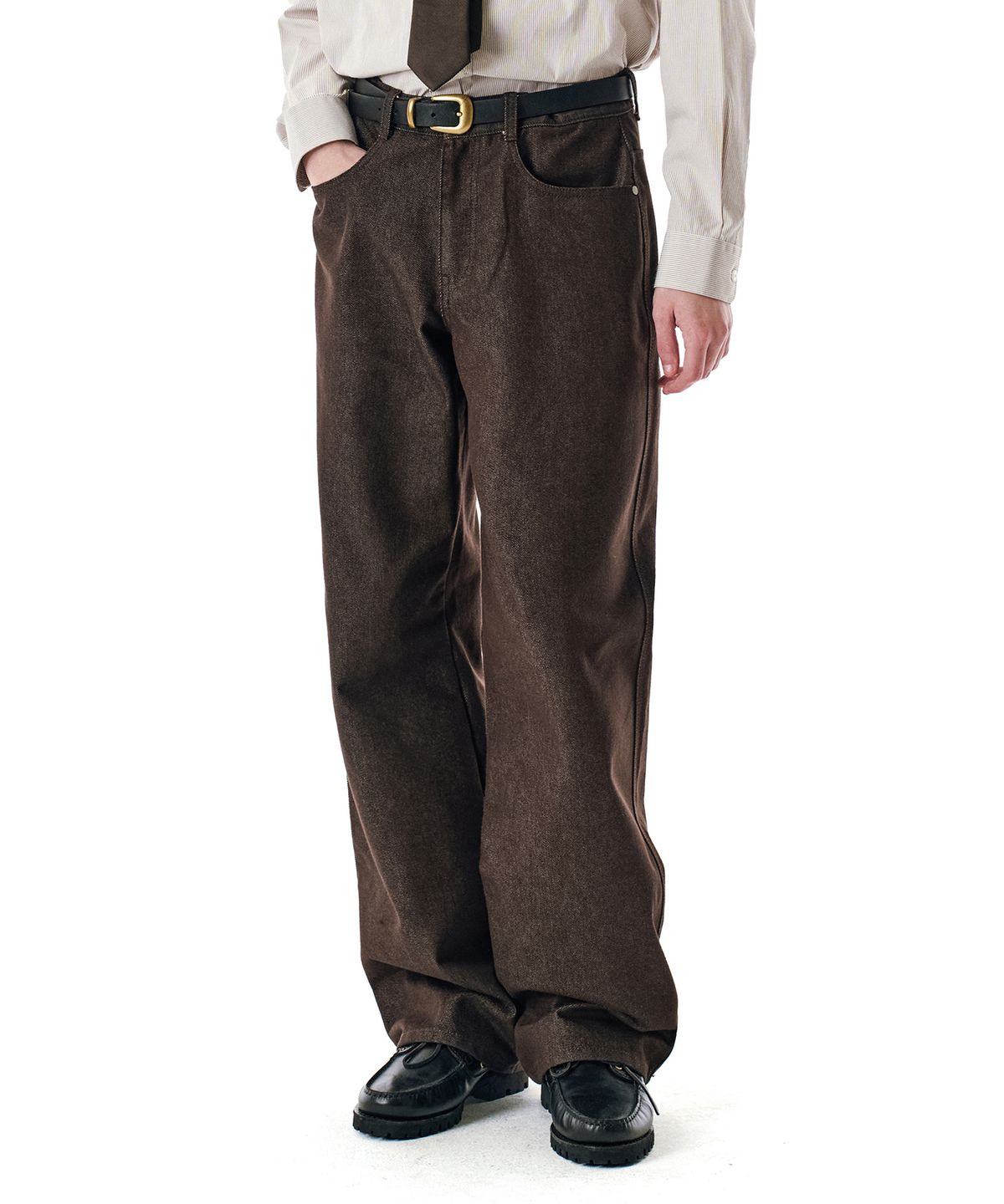 세컨모놀로그(SECONDMONO) 3-Stitch Wide CP Denim Pants [CPBROWN]_SEPT025CPBROWN