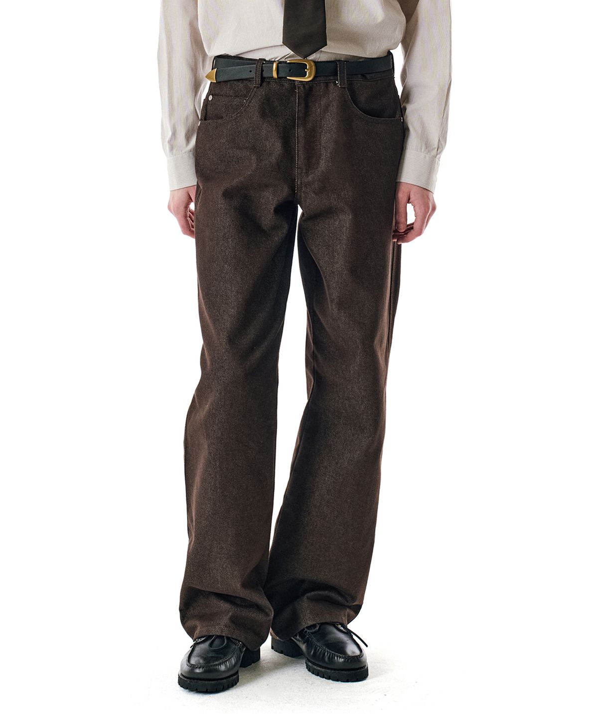 세컨모놀로그(SECONDMONO) 3-Stitch Wide CP Denim Pants [CPBROWN]_SEPT025CPBROWN