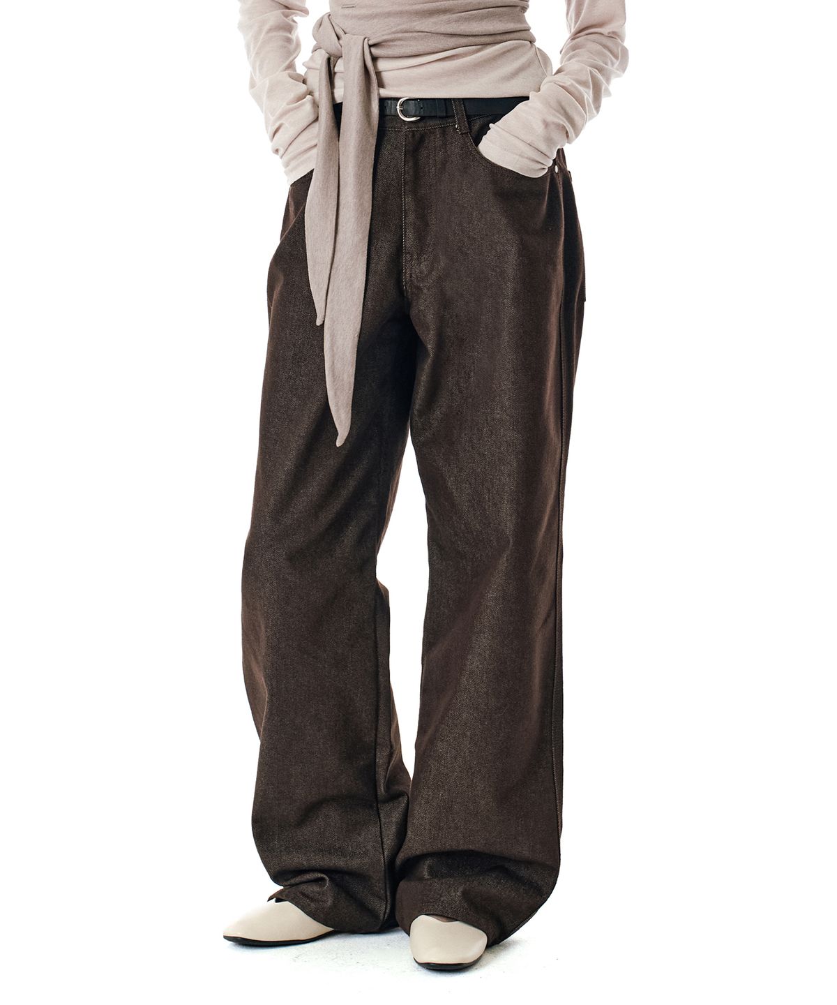 세컨모놀로그(SECONDMONO) 3-Stitch Wide CP Denim Pants [CPBROWN]_SEPT025CPBROWN