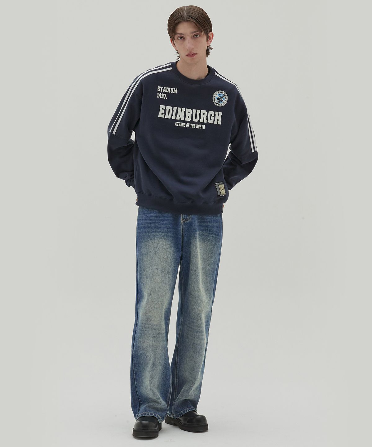 세컨모놀로그(SECONDMONO) 빈티지 워싱 와이드 데님 팬츠 블루_SEPT026BLUE