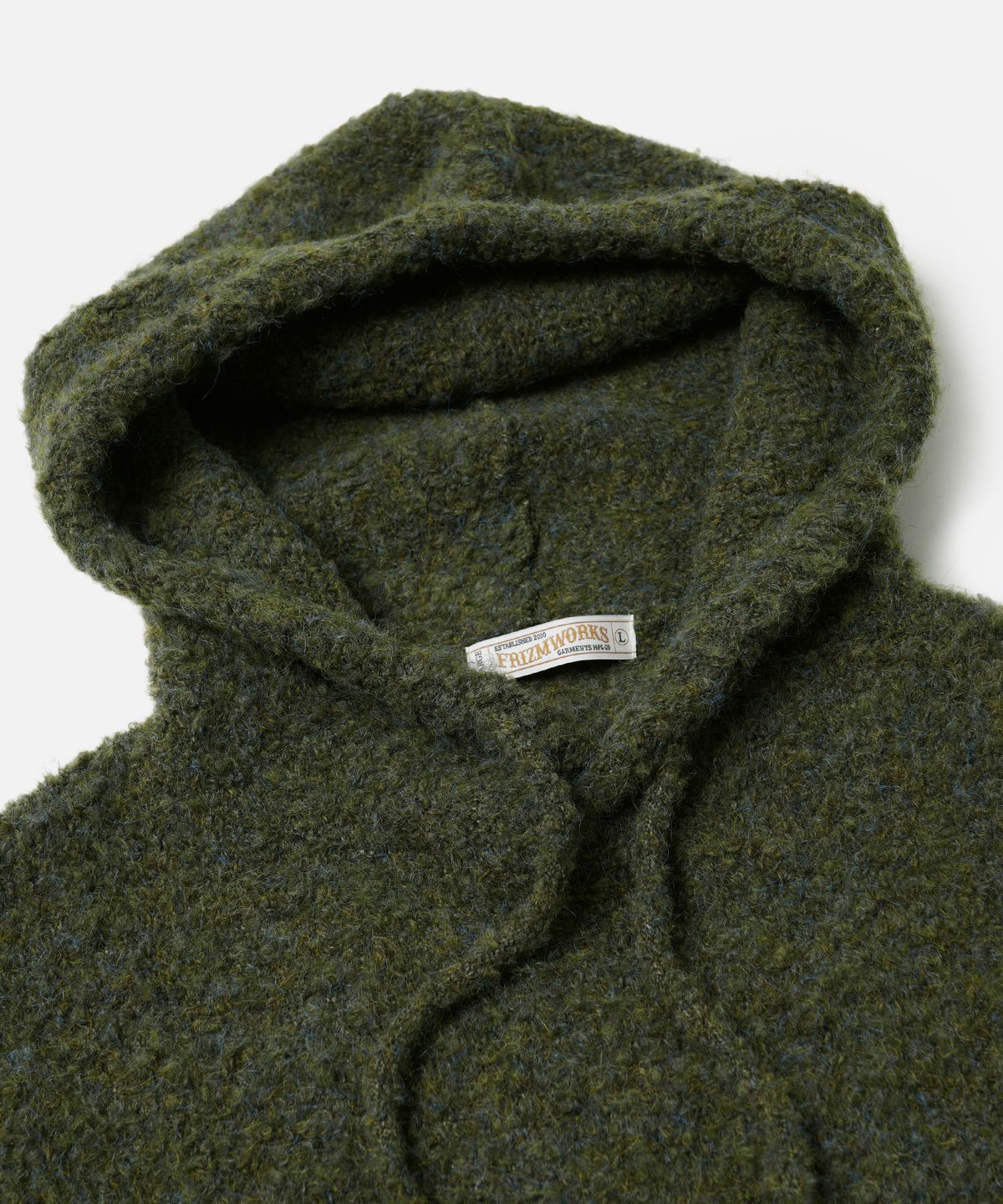 프리즘웍스(FRIZMWORKS) WAVE BOUCLE KNIT HOODY _ OLIVE
