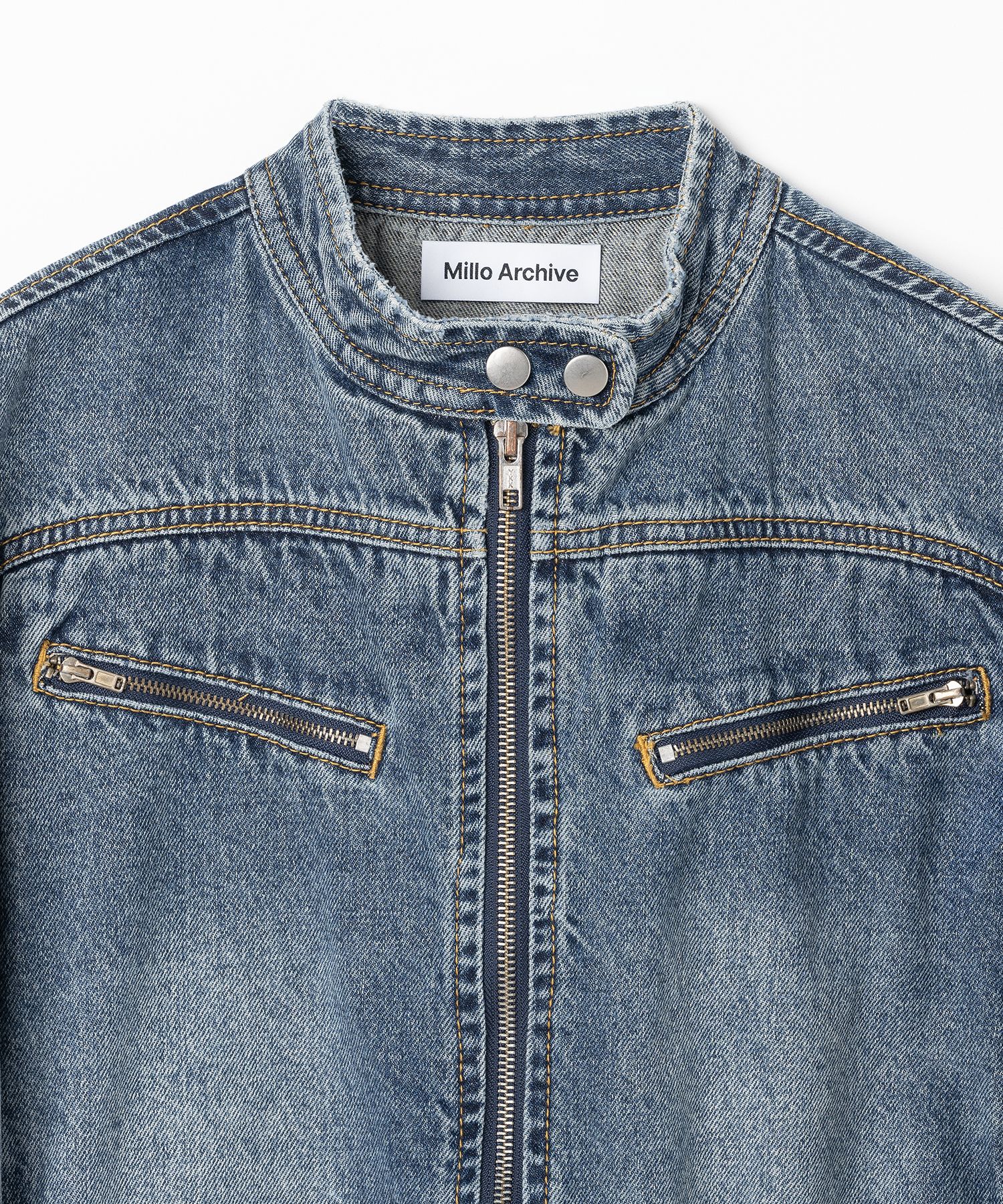 【韓国 MILLO ARCHIVE】Washed Denim Racing Jacket 韓国 MILLO ARCHIVE】Washed Denim Racing Jacket