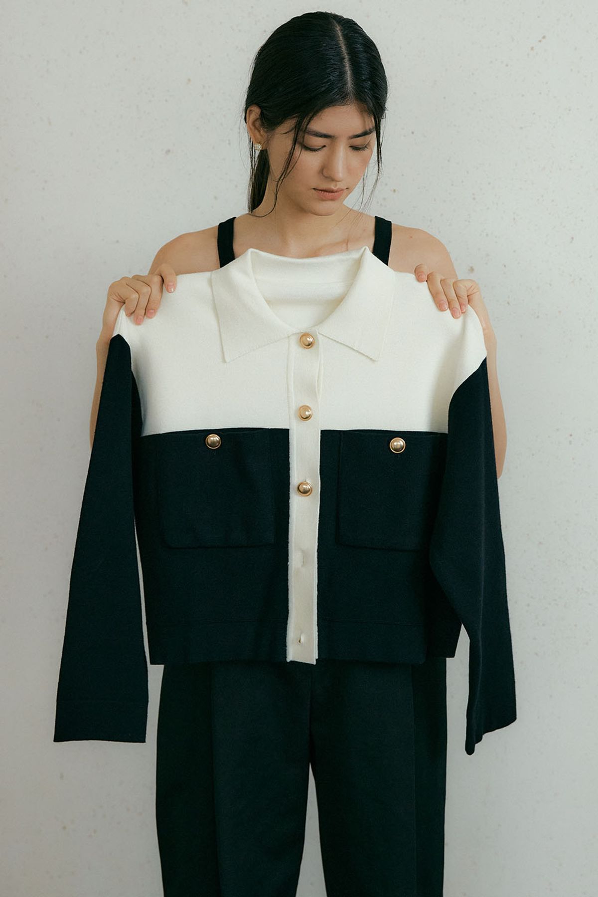 더페니(THE PENNY) COMBI KNIT JACKET