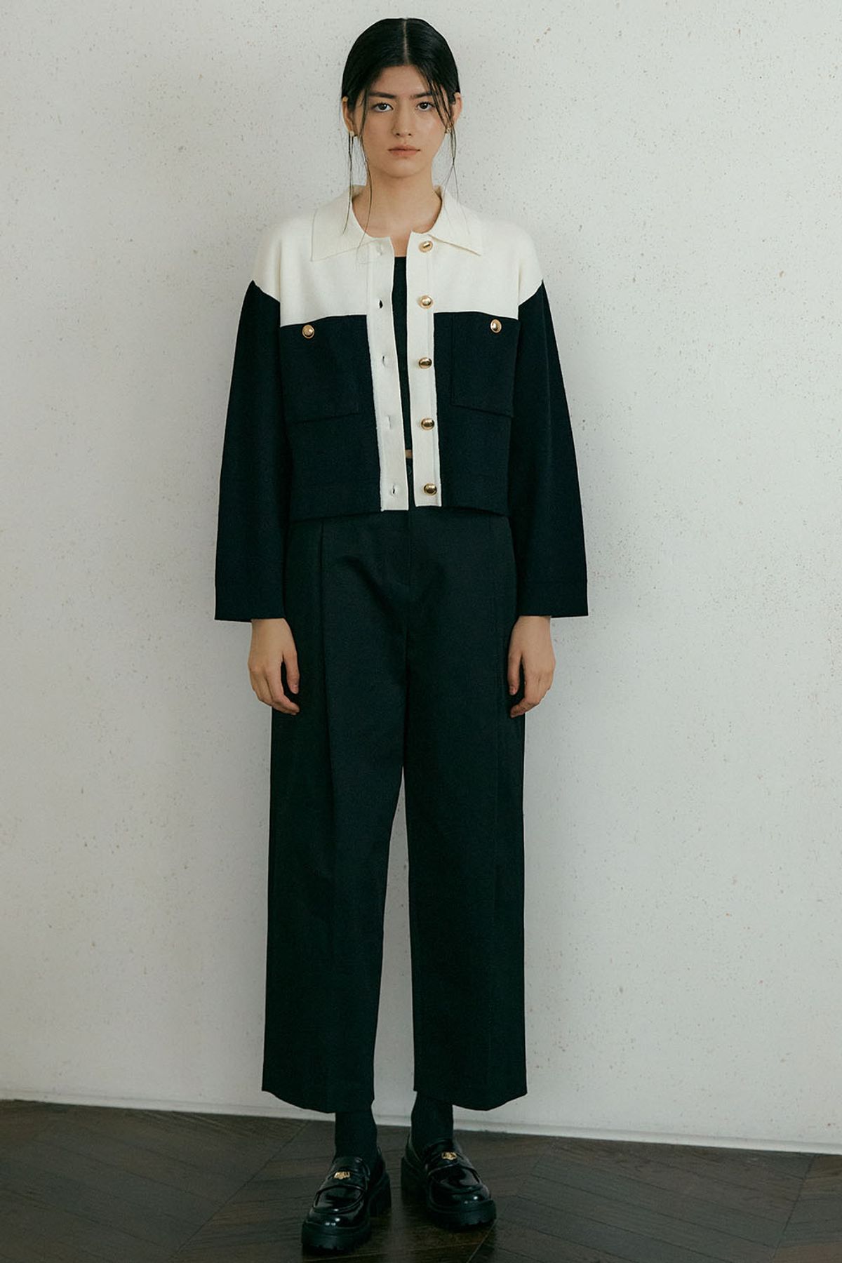 더페니(THE PENNY) COMBI KNIT JACKET