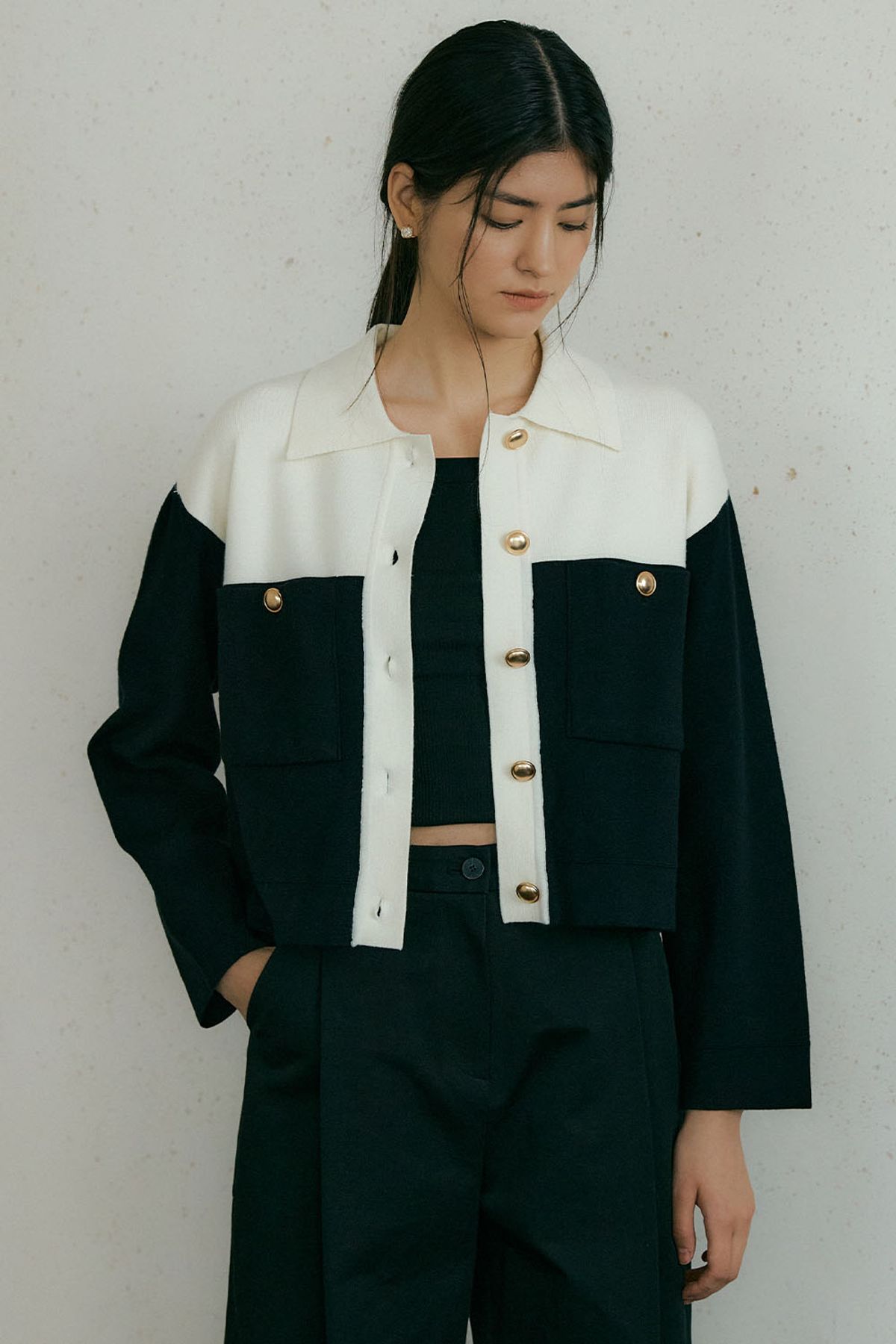 더페니(THE PENNY) COMBI KNIT JACKET