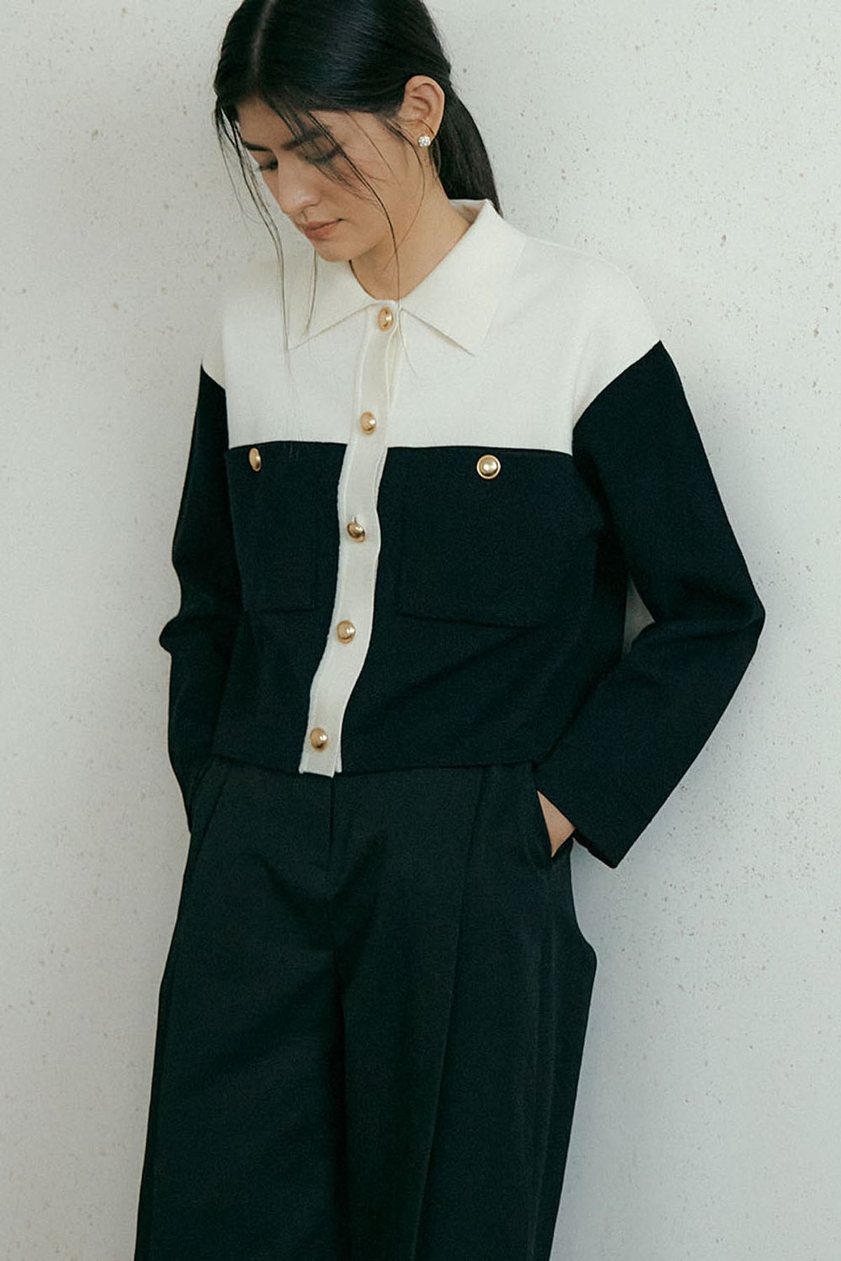 더페니(THE PENNY) COMBI KNIT JACKET