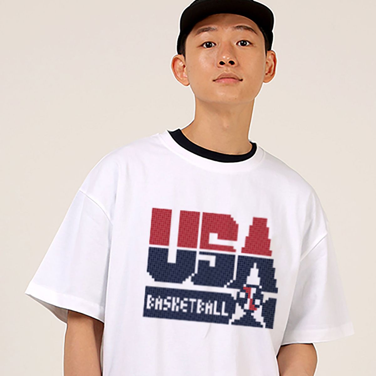 스터프(STUFF) USA 픽셀 디티 로고 화이트 헤비 반팔티