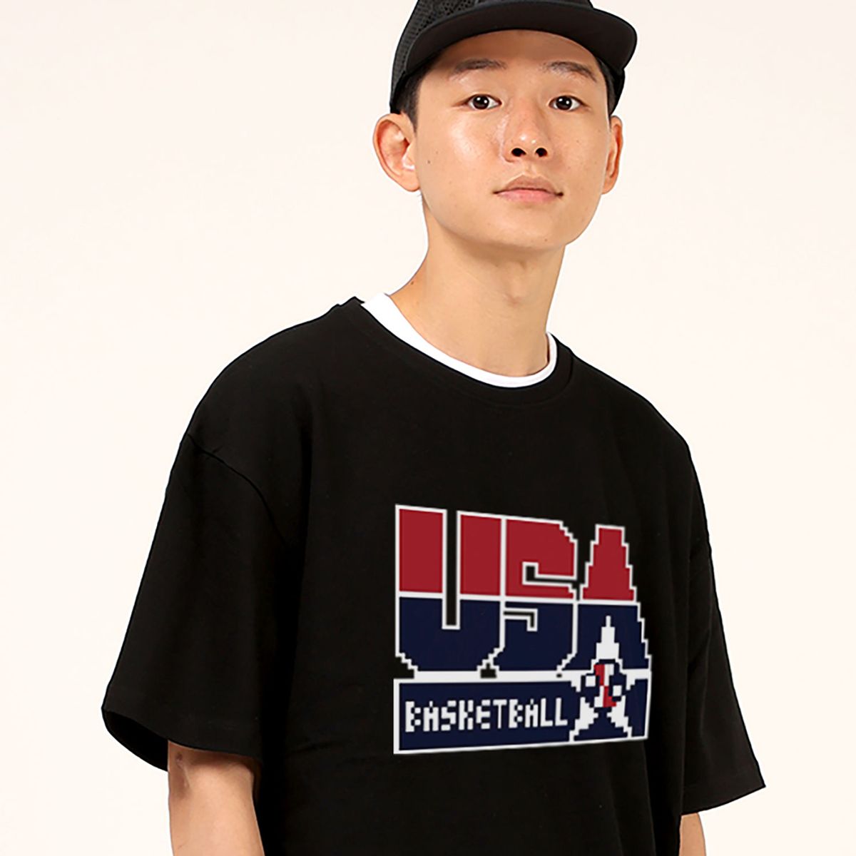스터프(STUFF) USA 픽셀 디티 로고 블랙 헤비 반팔티