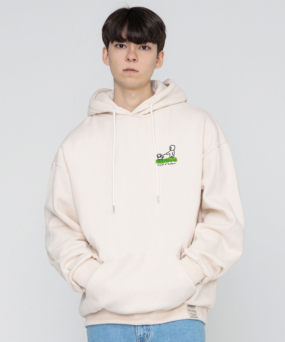 그레이버(GRAVER) [UNISEX]휴먼 퍼피 워크 후드티_크림