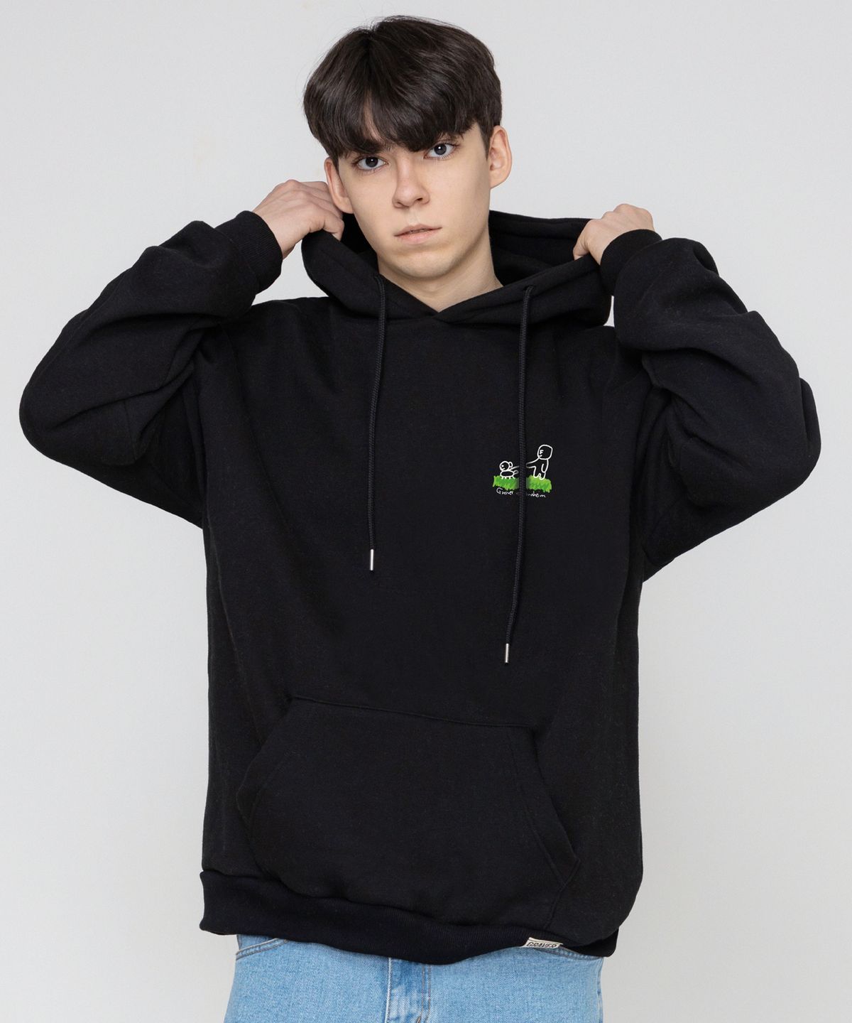 그레이버(GRAVER) [UNISEX]휴먼 퍼피 워크 후드티_블랙