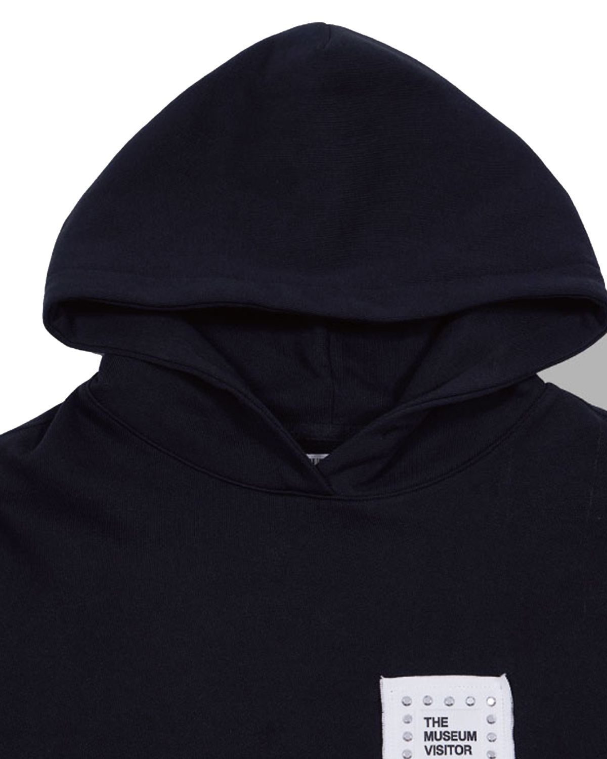 더뮤지엄비지터(THEMUSEUMVISITOR) CUBIC LOGO STITCHED ESSENTIAL HOODY (BLACK)