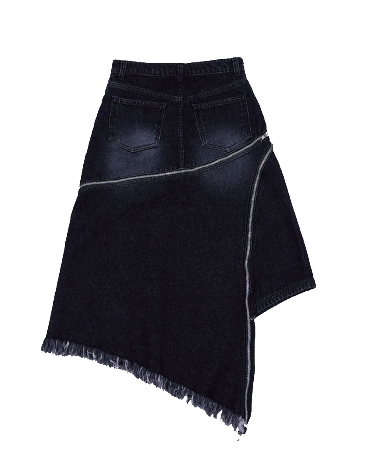 더뮤지엄비지터(THEMUSEUMVISITOR) DIAGONAL ZIPPER DETAILED WASHED DENIM SKIRT (BLACK)